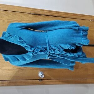 Teal Lael alpaca ruffled belted cardigan bell cuffs